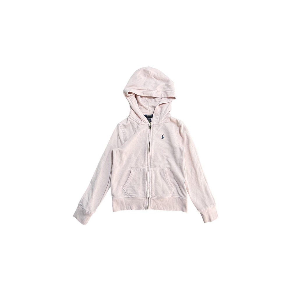Polo Ralph Lauren Hoodie Kids 8-10 Pink Full Zip Fleece Pony Logo Sweatshirt‎